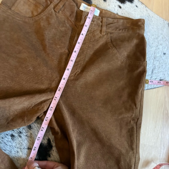 HUGO BUSCATI 100% Suede Leather Brown‎ Straight Leg Pants Slit Size 4 Western - Picture 7 of 8